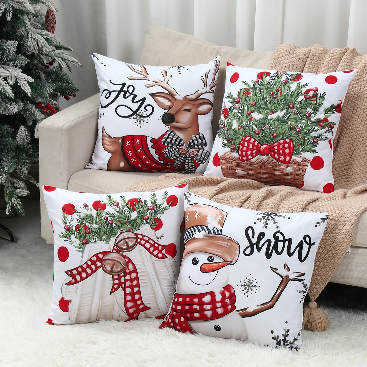 クリスマス雪だるま枕カバー メリークリスマス ホームデコレーション 2025 ナビダッド クリスマスオーナメント サンタクロース クッションカバー 新年 2026
