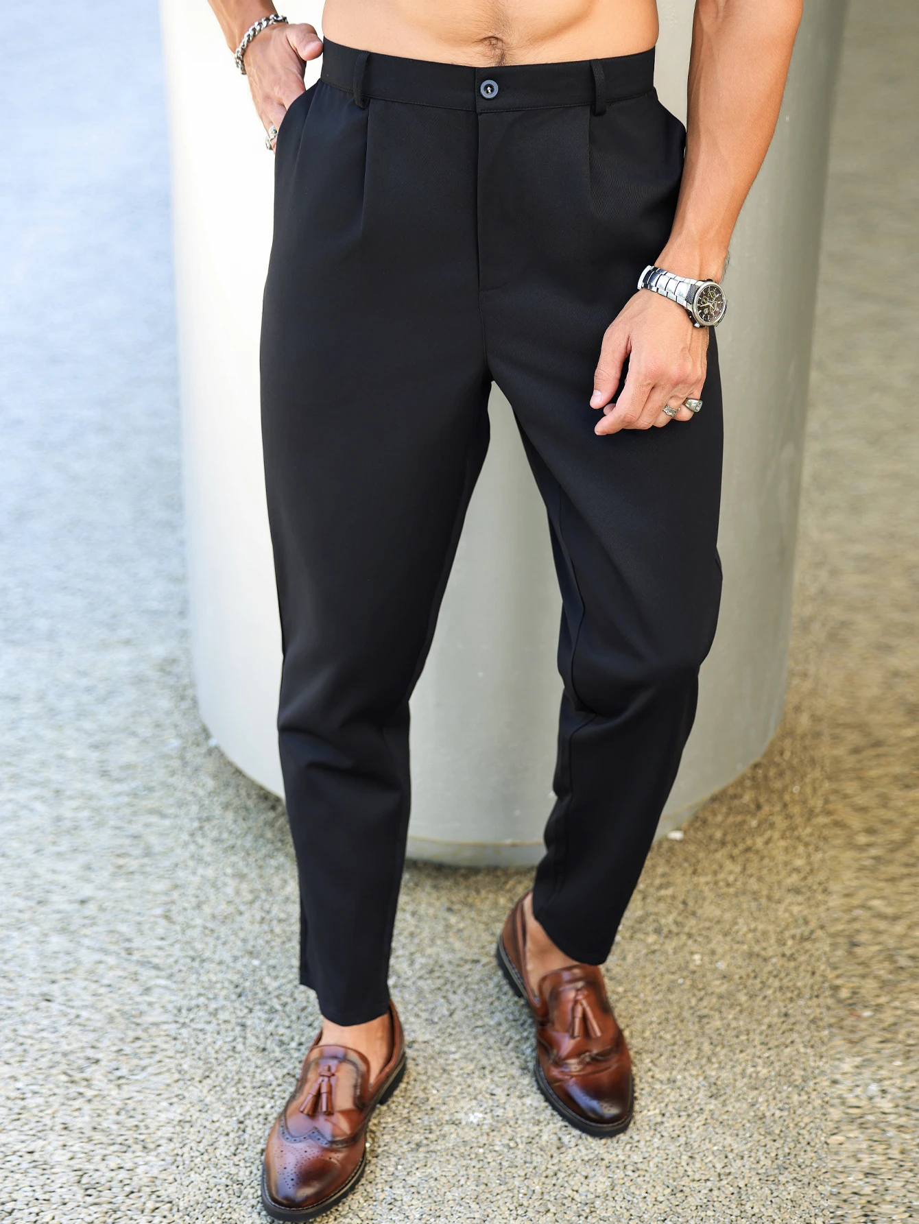 

Мужские повседневные брюки больших размеров: модные, деловые, для отдыха, 100% полиэстер, удобные, приталенные, длинные