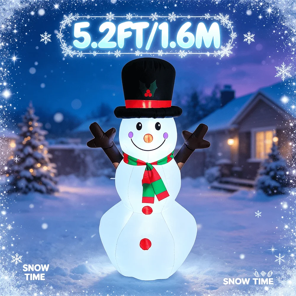5.2FT Lighted Christmas Inflatable Model Snowman Outdoor Holiday Decoration with Built-in LEDs for Yard Garden Lawn Winter Decor