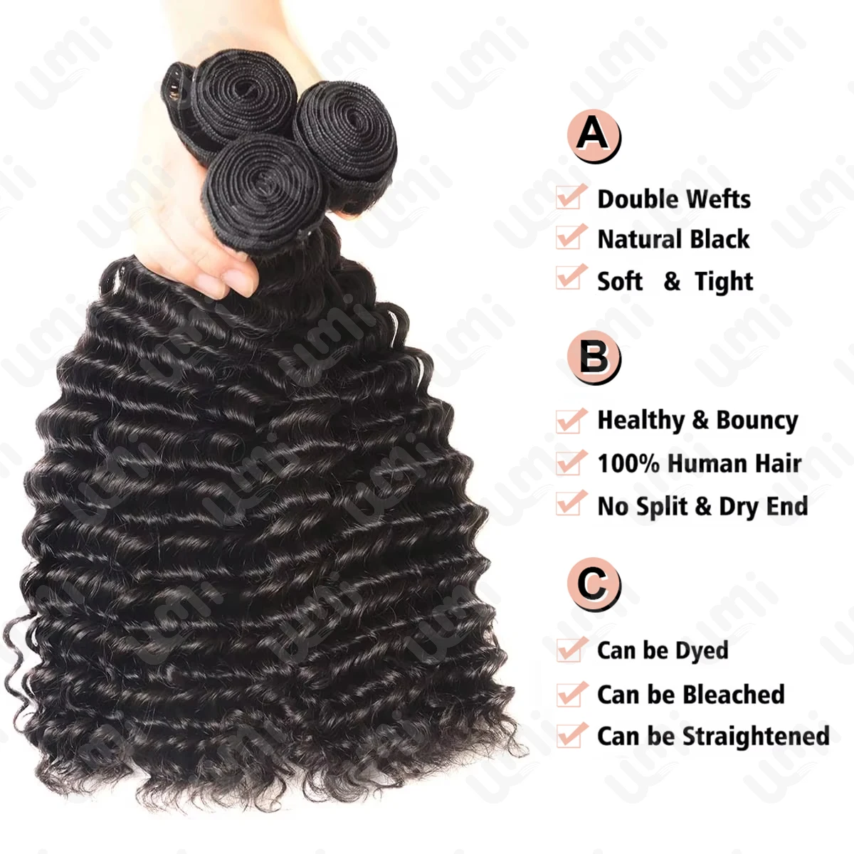 Umi 8-32" Human Hair Deep Wave Bundles Curly Brazilian Remy Hair Extensions 100g Natural black Colored Unprocessed For Braiding