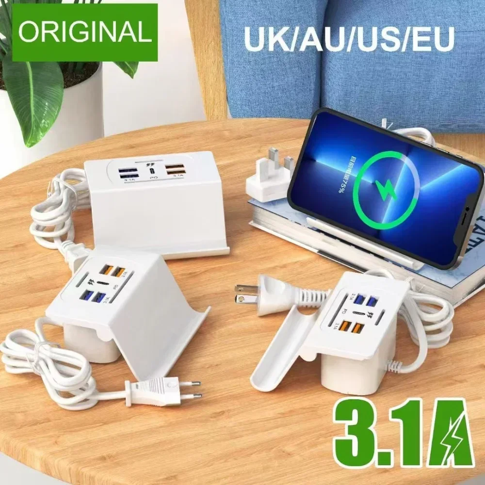 Muti 5 Ports USB Type-C Charger 3.1A USB 3.0 PD Fast Charging Mobile Cell Phone Wall Adapter For Iphone 15 Tablet EU US UK Plug