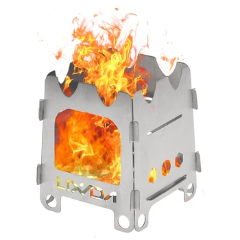 Lixada 티타늄 야외 캠핑 스토브, 휴대용 초경량 접이식 나무 스토브, 포켓 스토브, 캠핑 낚시 하이킹