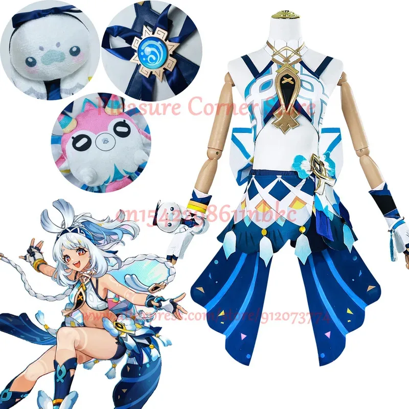 Em estoque Natlan Genshin Impact Mualani Cosplay Vestido Traje Uniforme Peruca Sapatos Conjuntos completosv;2,r'6;t.
