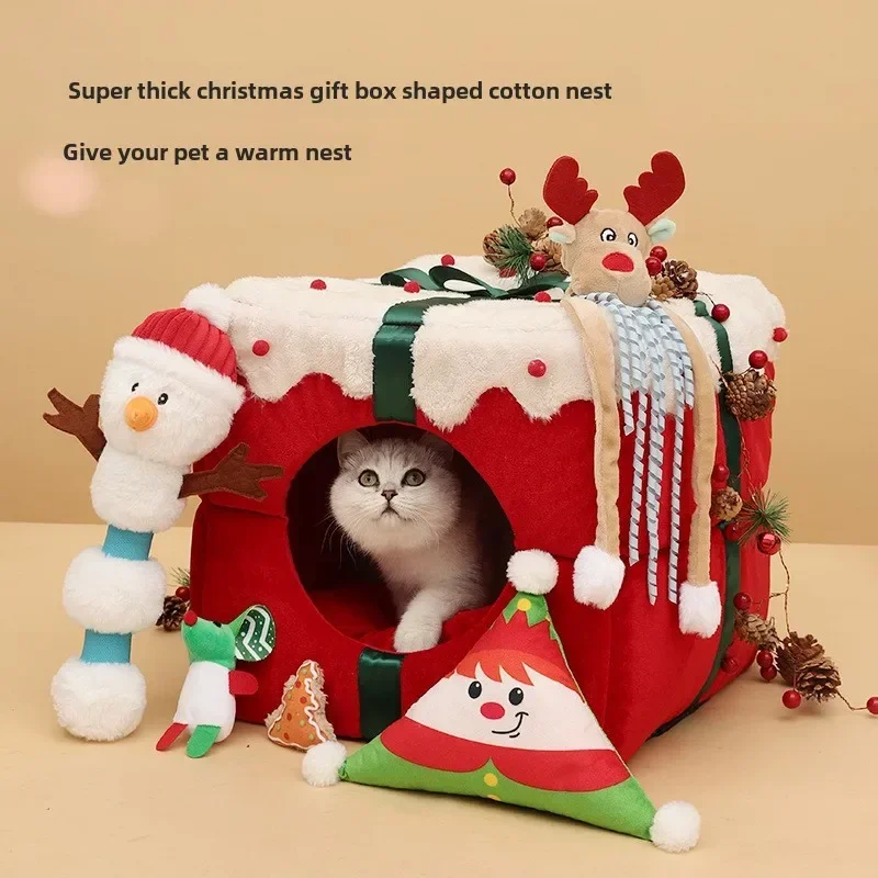 

Fully enclosed cat house, large space, one litter, dual-purpose strong warmth, universal for cats and dogs, Christmas exclusive