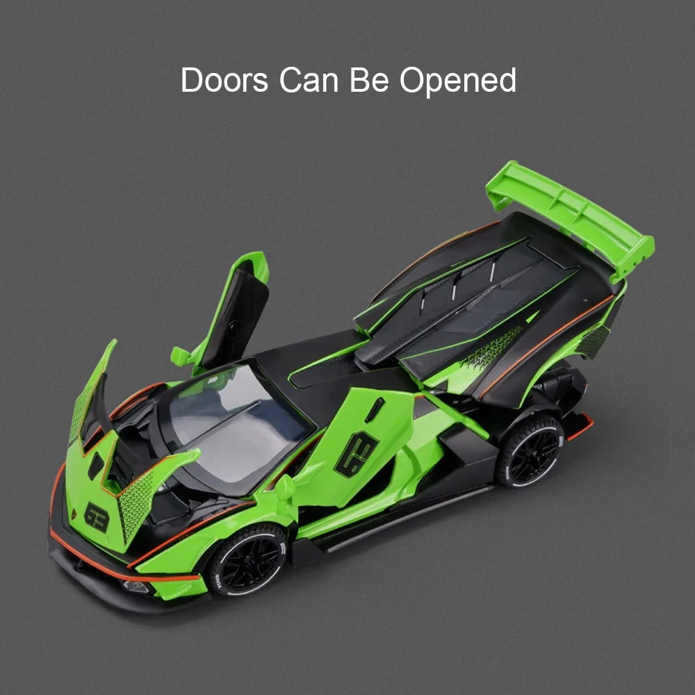 Modèle de voiture de sport jouet SCV12 SIAN 1:32, alliage moulé sous pression, supercars miniatures, son et lumière, portes ouvertes, ornement, cadeaux pour enfants