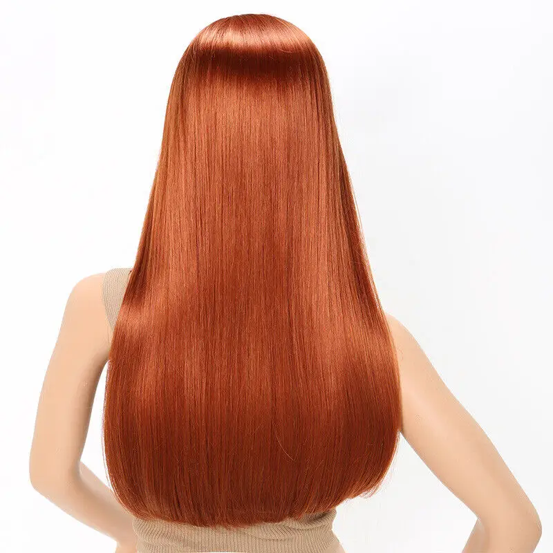 Peluca de Cosplay para mujer, pelo sintético de cabeza completa, color rojo cobre, a la moda