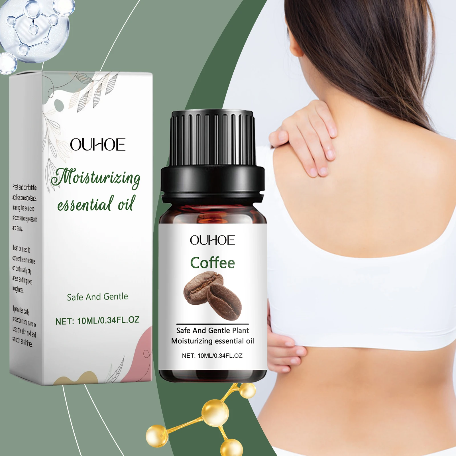 Coffee Moisturizing Essential Oil - 100% Pure Plant-Based Facial & Body Oil - 10ml/0.34oz - Safe for Sensitive Skin - Hydrating