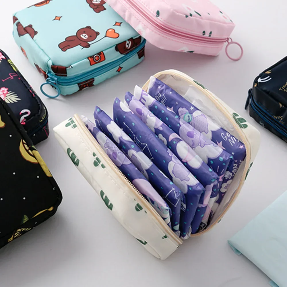 Women\'s Small Cosmetic Bag Portable Sanitary Napkin Storage Bag Coin Lipstick Organizer Mini Sanitary Napkin Toiletry Makeup Bag