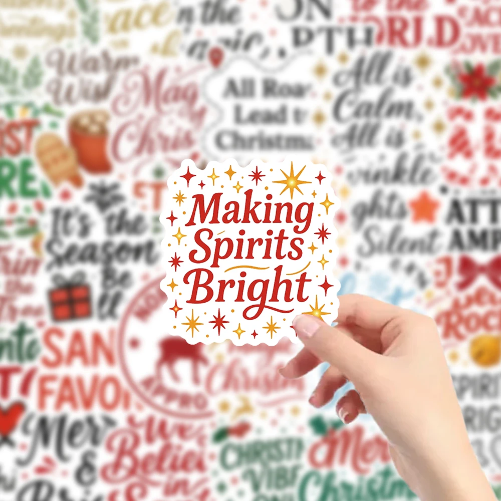 Paquete de 50 pegatinas festivas con frases navideñas, coloridas calcomanías de felicitación navideñas para envolver regalos, diarios y decoración navideña