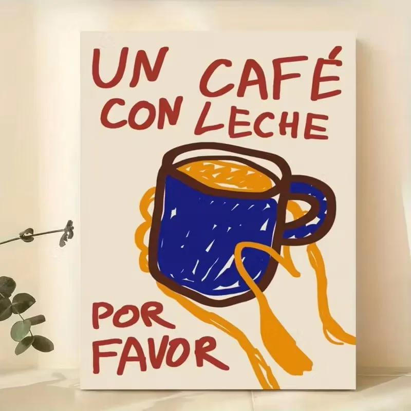 

Retro Spanish Coffee Canvas Poster Wall Art Printing, A Cup of Milk Coffee, Living Room and Dining Room Wall Home Decoration