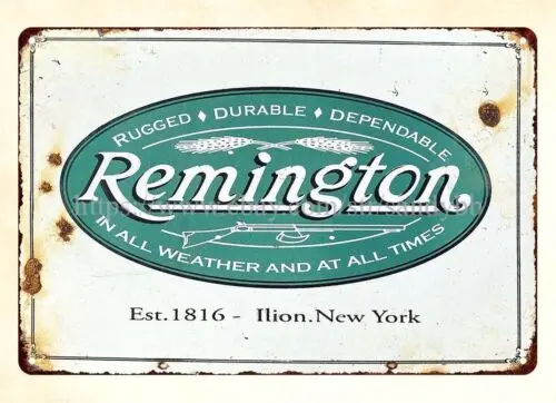 modern home decor Remington firearm ammo Ilion. New York metal tin sign