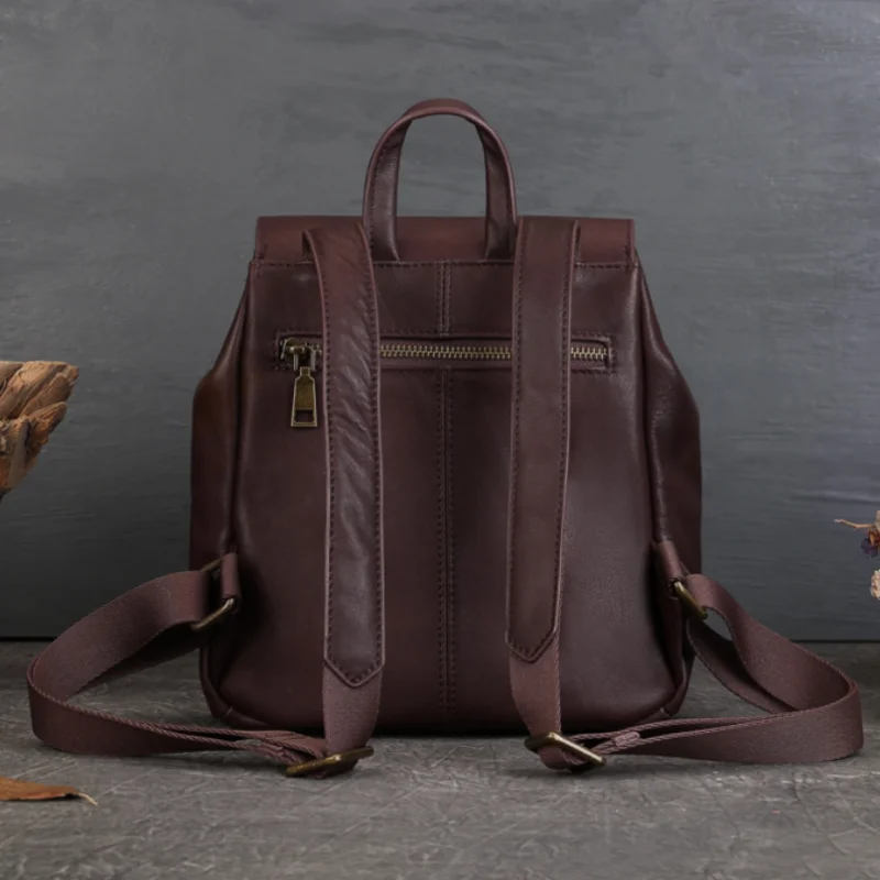 Couro genuíno cor pura aleta mochila clássico conciso saco de viagem estilo universitário à prova dwaterproof água mochila para meninas casual mochila