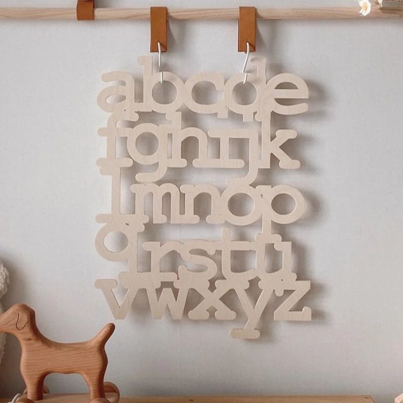 Nursery Room Decor Alphabet Wall Hanger Wood Letters House Window Shaped Pendant Baby Kids Room Nordic Decorations Photo Props