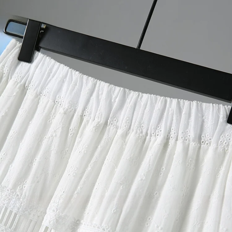 Jupe trapèze mi-longue amincissante, taille haute, dentelle brodée, Design ajouré, mélange de coton, jupe corporelle coréenne