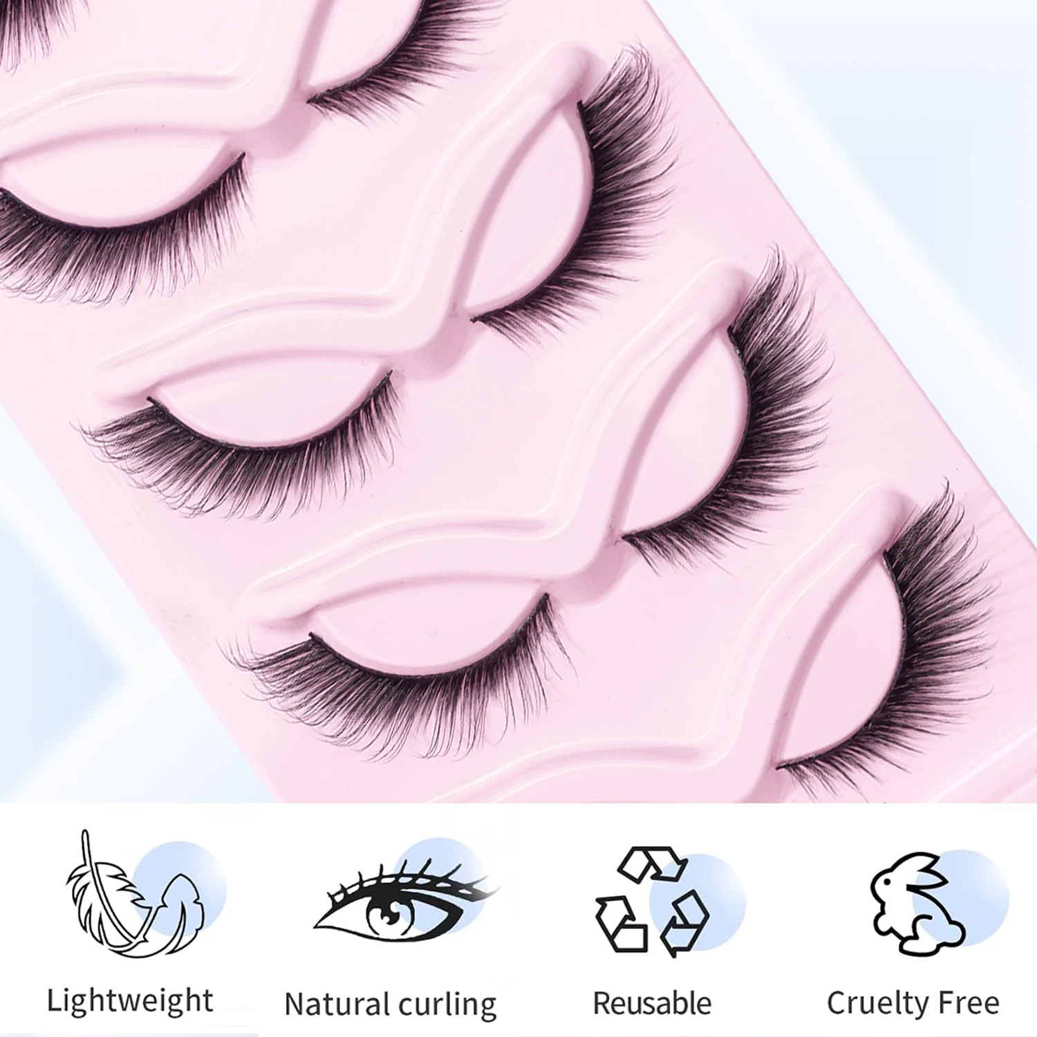 5 pairs of slender long curly fox eye tail elongated oblique flying false eyelashes 16mm