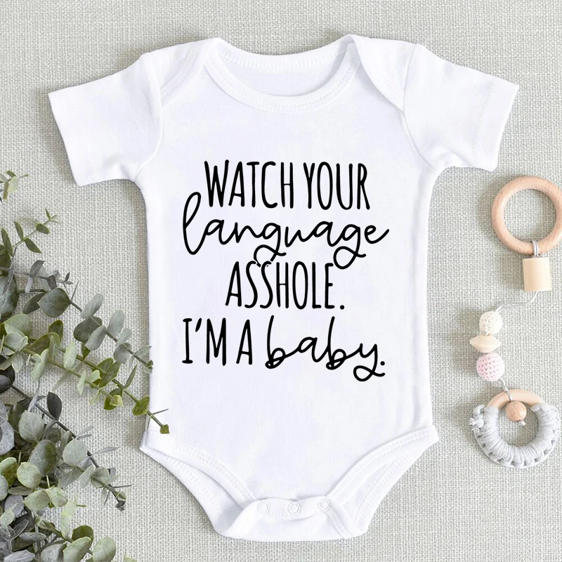 0-24 Month Newborn Bodysuits Watch Your Language I'm A Baby Print Infant Short Sleeve Triangle Romper Baby Boy Girl Jumpsuits