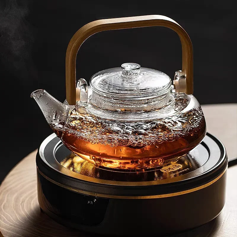 Japanese style High Borosilicate Glass Teapot Bamboo Handle Teaware Kung Fu Tea Pot Tea Set Household Heat Resistant Tea Maker