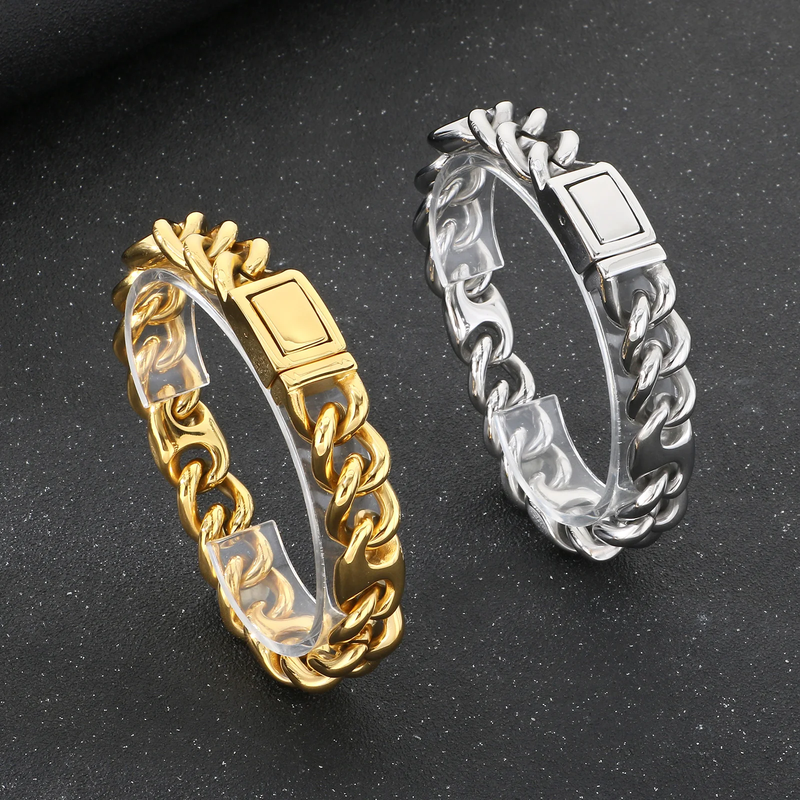 

15MM Thick Stainless Steel Cuban Chain Heavy Punk Polished Link Bracelet for Men Biker Party Jewelry Simple Gift