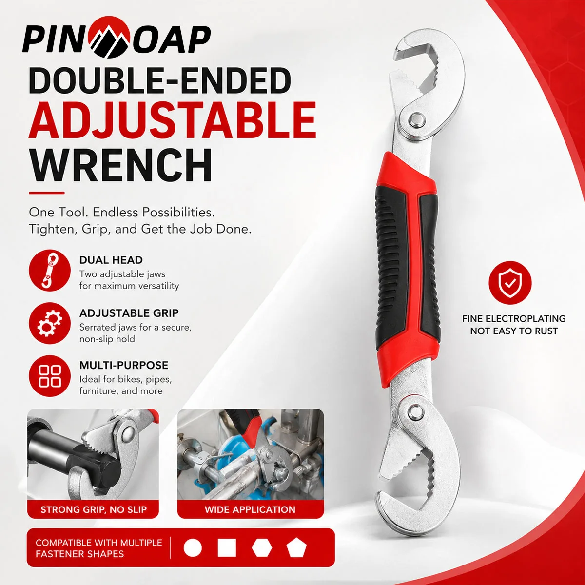 PINMOAP 1P Motorcycle Bike Dual Head Adjustable Wrench Heavy Duty Bicycle Spanner For Seat Post Pedal Cycling Repair Maintenance