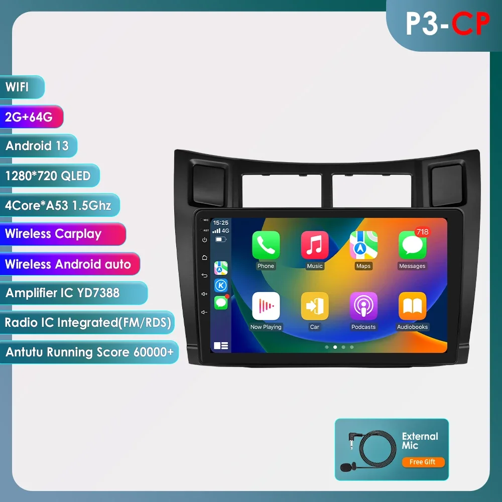 Autoradio Android Auto voor Toyota Yaris 2005 - 2012 Draadloze CarPlay Auto Intelligente systemen Multimedia Speler 2DIN 360 Camera