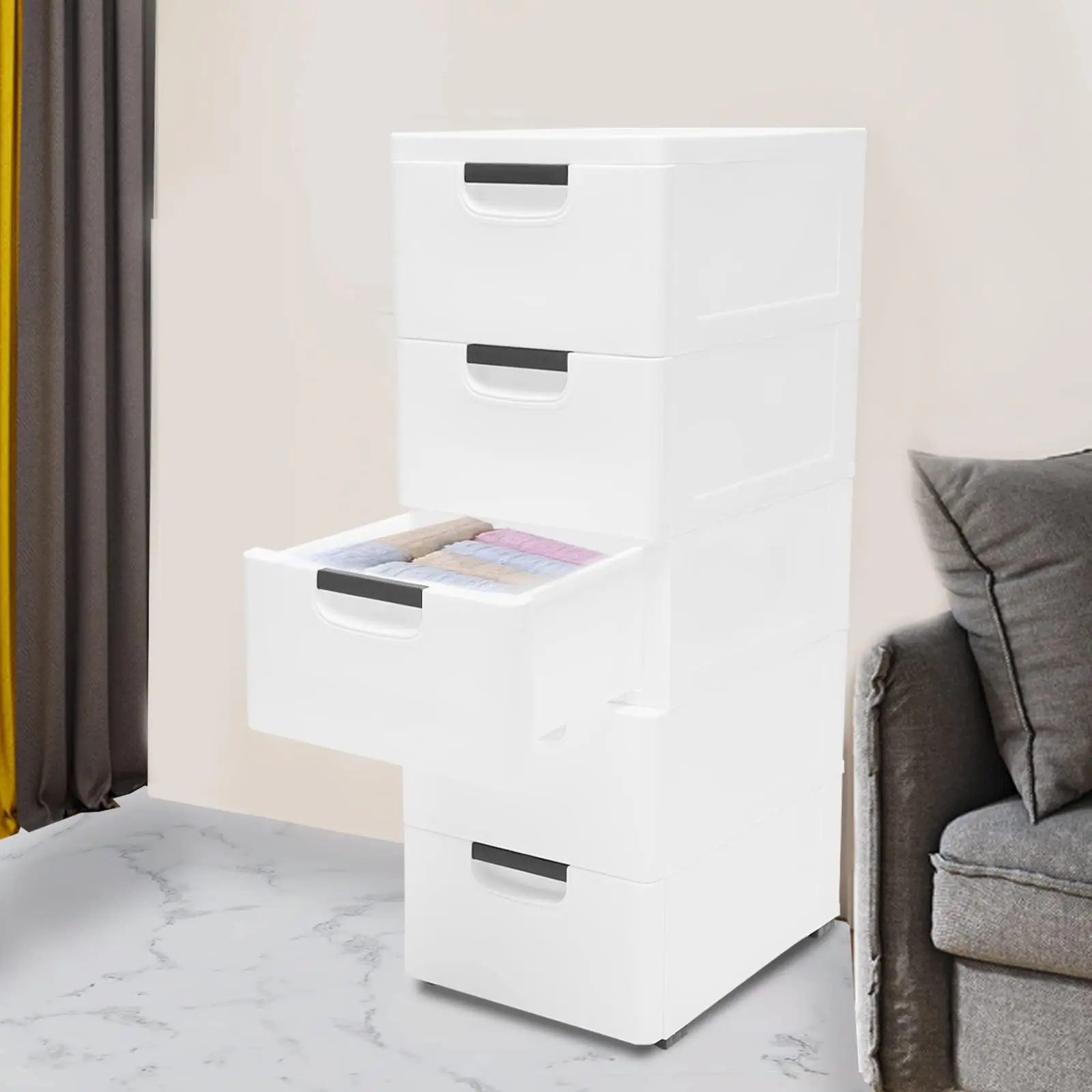 5-Tier Drawer Plastic Cabinet Rolling Storage Stackable Plastic Drawers Storage Cabinet Clothes Organizer Stand for Storing Boo