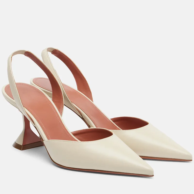 

Wine Glass Heel Pointed Toe Leather Pumps Sexy Pointed Toe Leather Slingback Ankle Strap New Arrvials Fashion Women Modern Shoes