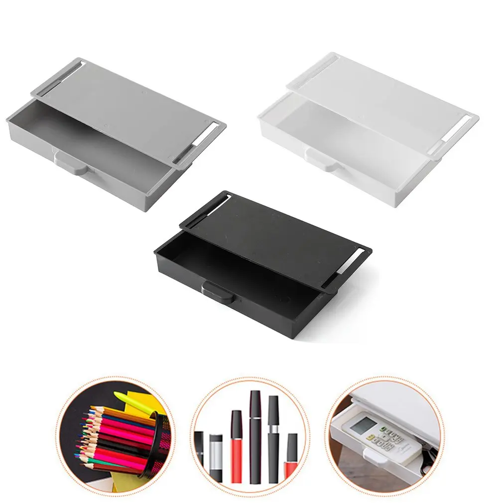 Bandeja de lápices autoadhesiva creativa, cajón de almacenamiento de mesa de escritorio, caja organizadora debajo del soporte del escritorio, caja de almacenamiento autoadhesiva