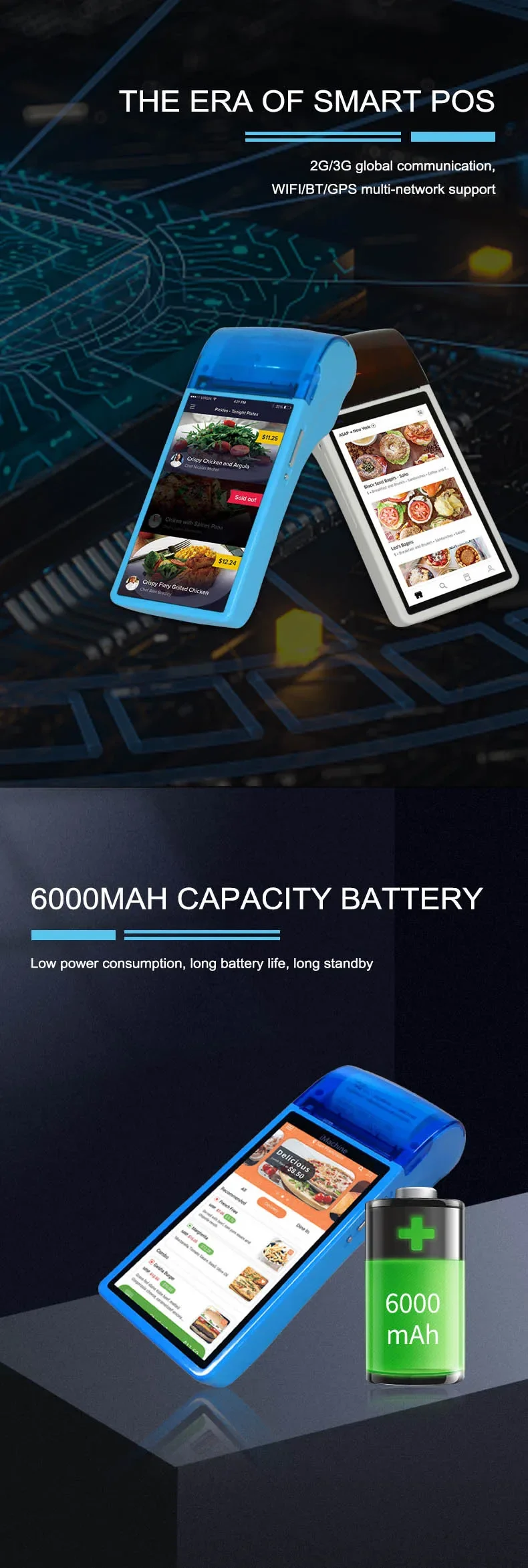 Mobile Terminal Handheld POS Support WIFI BT with 58mm Printer Android  AP02 Plus