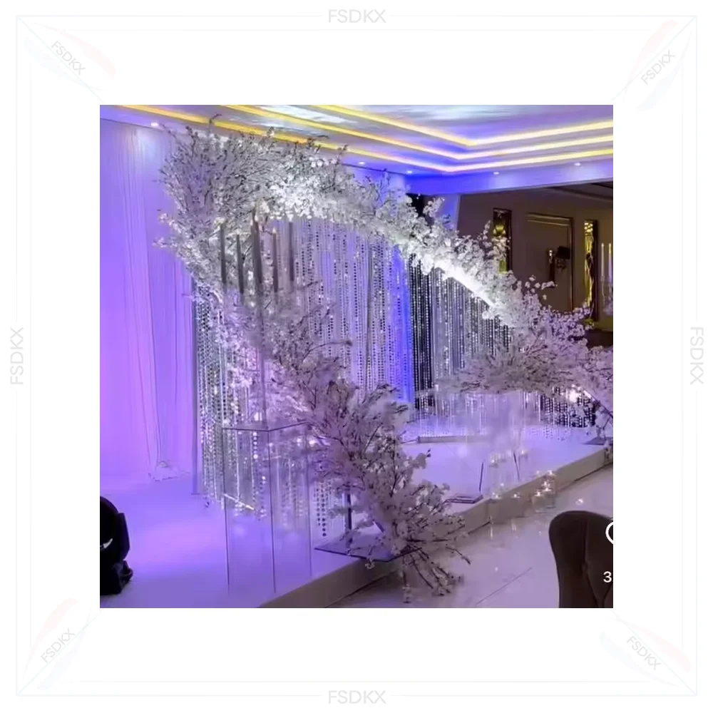 

Popular Round Wedding Arch flowers Metal Frame stainless steel Wedding Ceremony Party Stage Backdrop with Beads