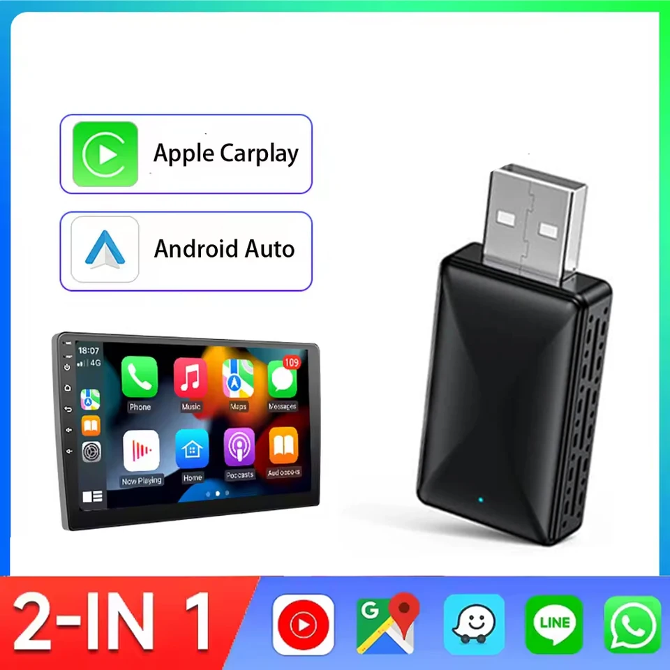 USB 플러그 앤 플레이 기능이 있는 OEM 자동차 스테레오용 2in1 유선-무선 CarPlay Android 자동 어댑터