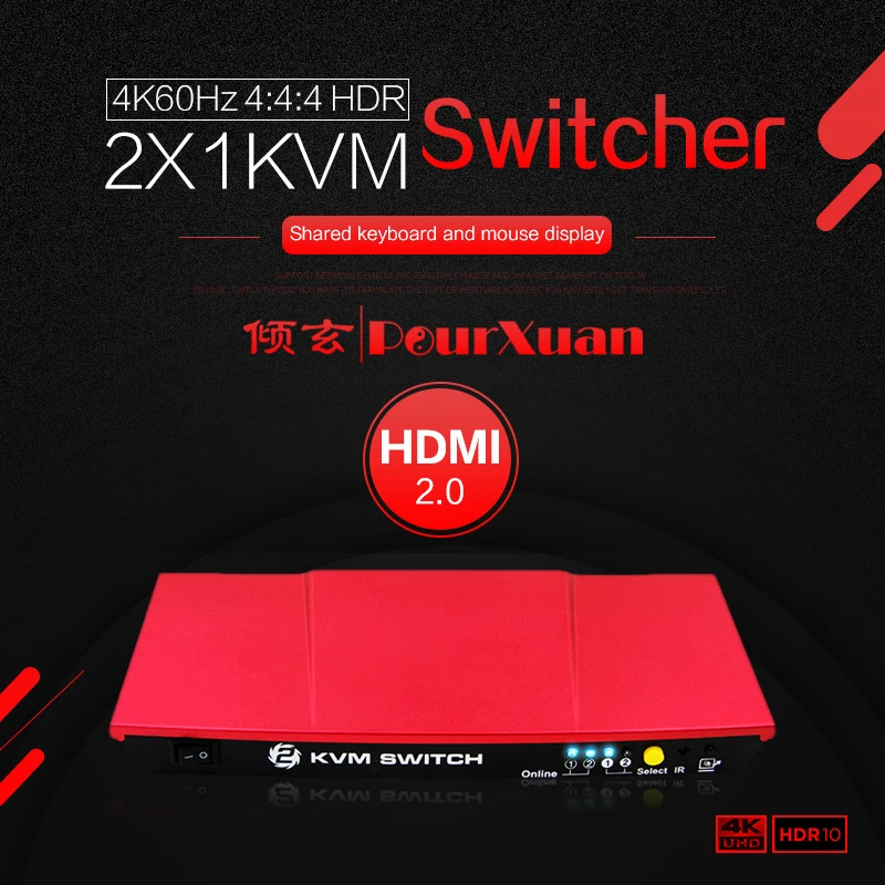 2x1 HDMI kvm switch usb 2,0 hdmi 2 pc 4k 60hz Switcher con control remoto 2 en 1 Out Hot USB para teclado de ratón para Win7 Win10 para MAC