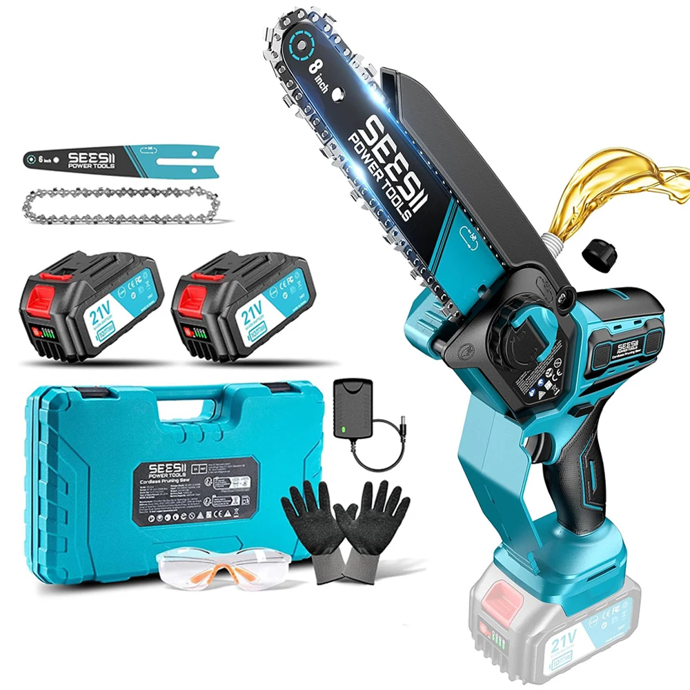 Scie électrique sans fil Seesii 6 et 8 pouces, 1000 W, scie à chaîne électrique, outils de travail du bois, d'élagage de jardin, pour batterie Makita 18 V