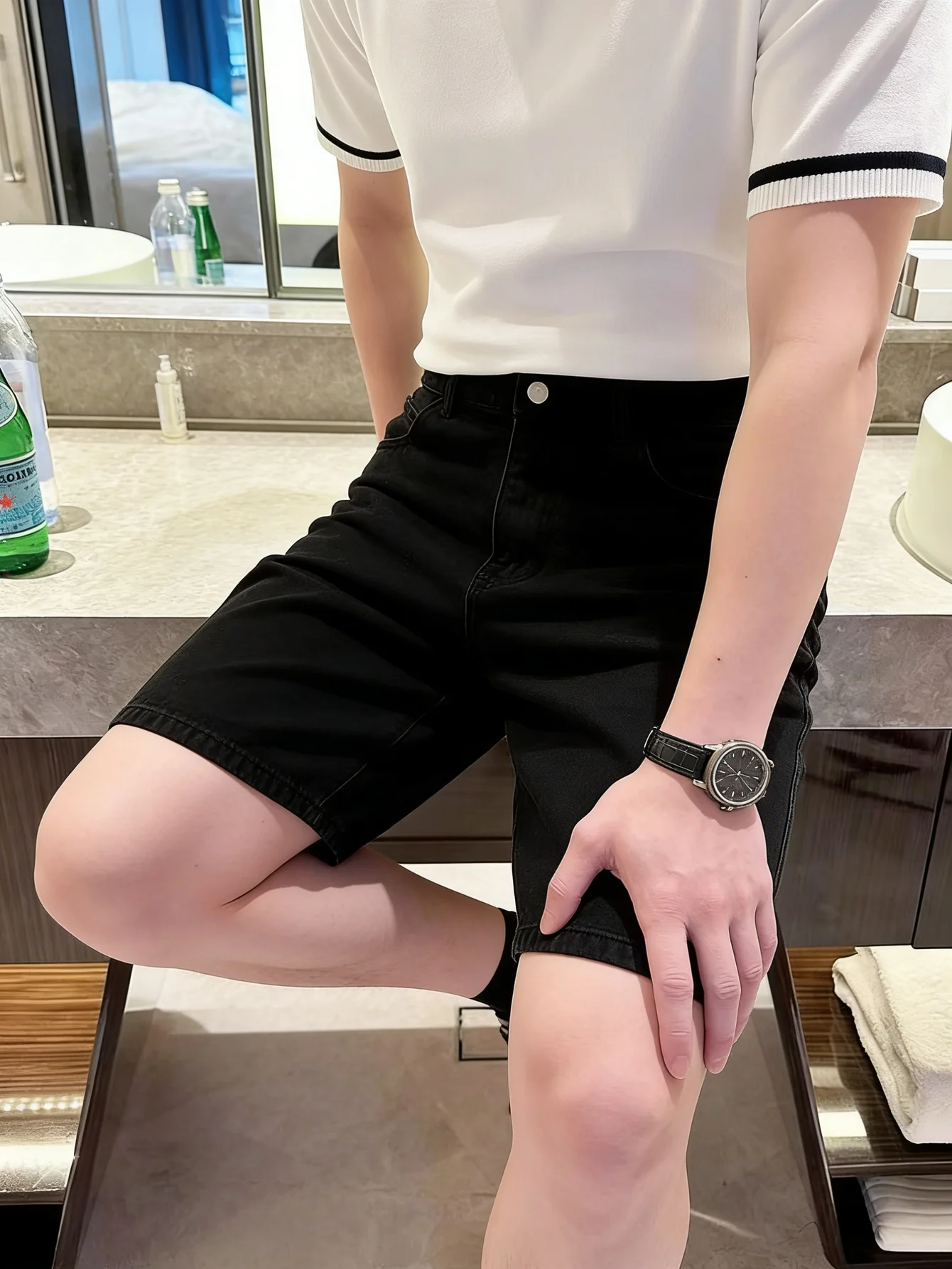 Men's Skinny Black Jorts Original Casual Y2K Streetwear Jeans For Man Shorts