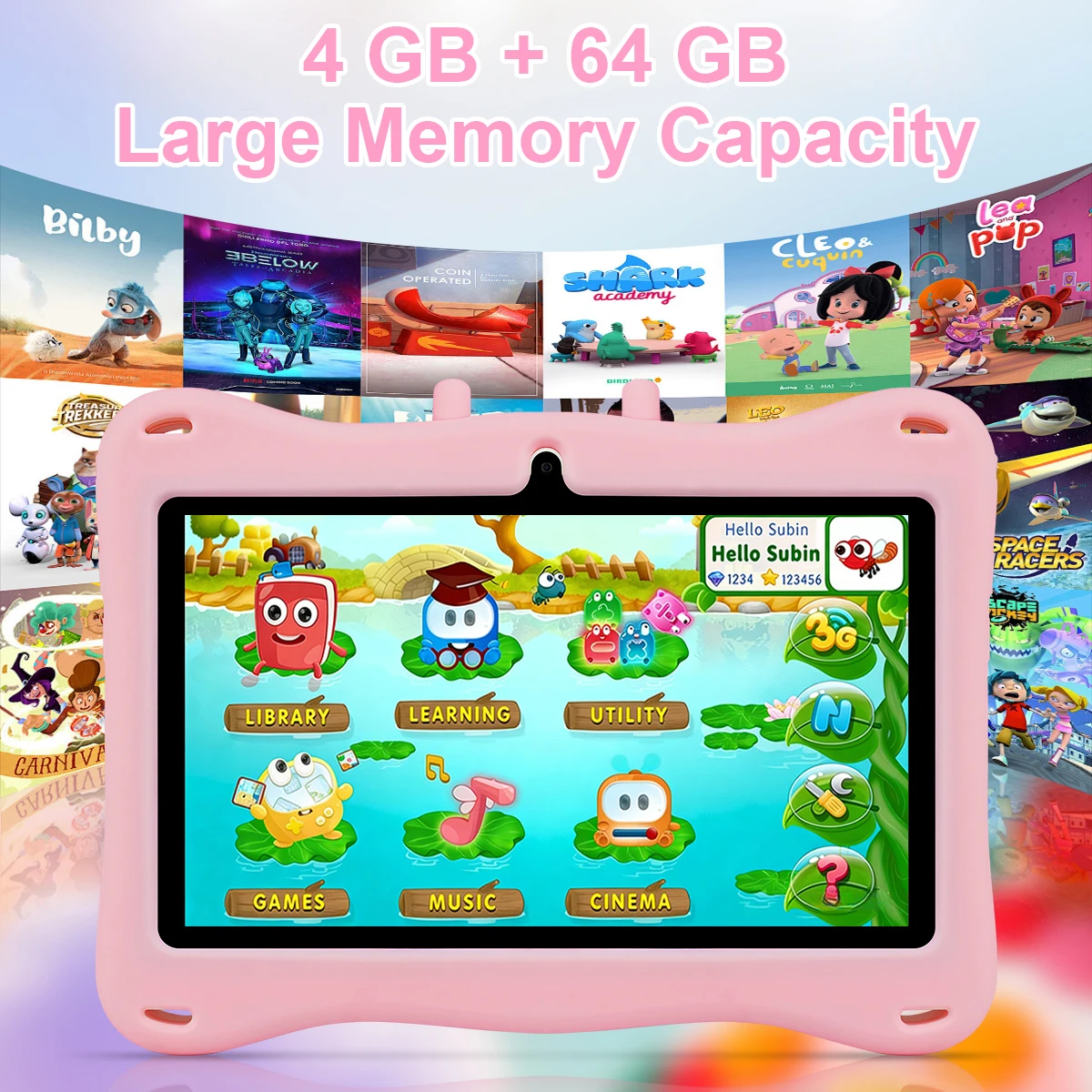 7 Inch Kids Tablet Android 14 4GB RAM 64GB ROM Parental Control Dual Camera with Shockproof Case 3500mAh Kids Software view 3