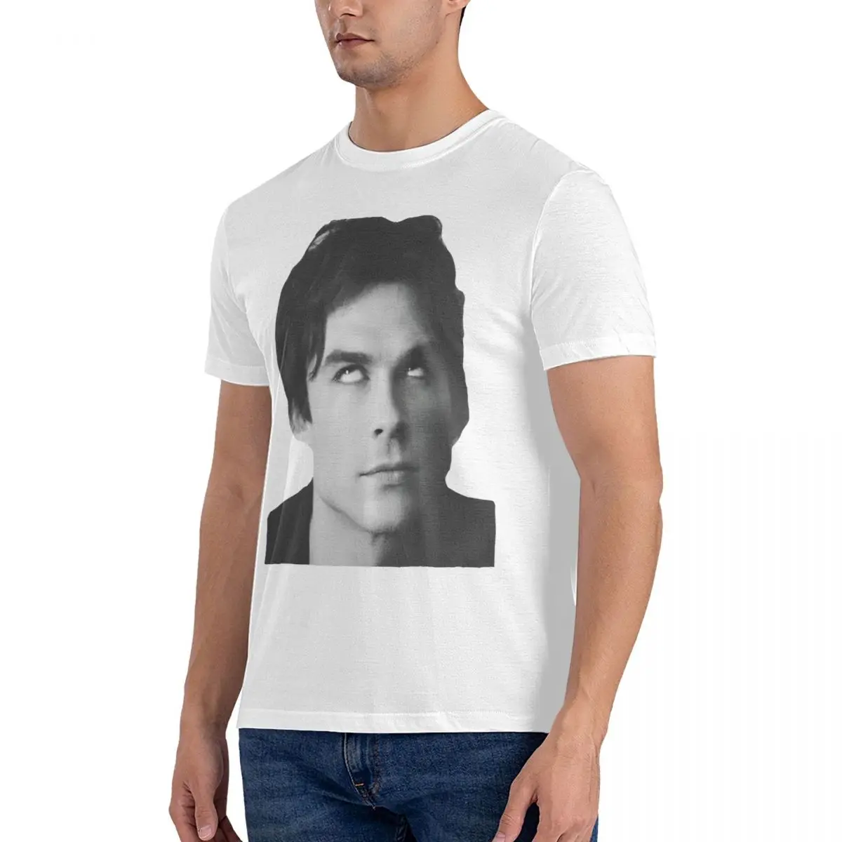 Damon Salvatore Eye Roll T-Shirt The Vampire Diaries Cool T-Shirts Short-Sleeve Tshirt Pure Cotton O-Neck Plus Size 5XL Top Tees