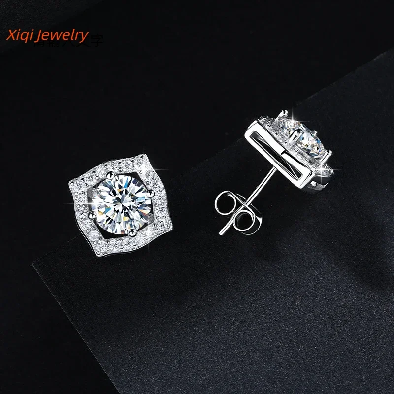 

Gazing Jewelry s925 Silver 1 Carat Moissanite Certified Ladies' Earrings, High-end, Fashionable Earrings, Jewelry Gift