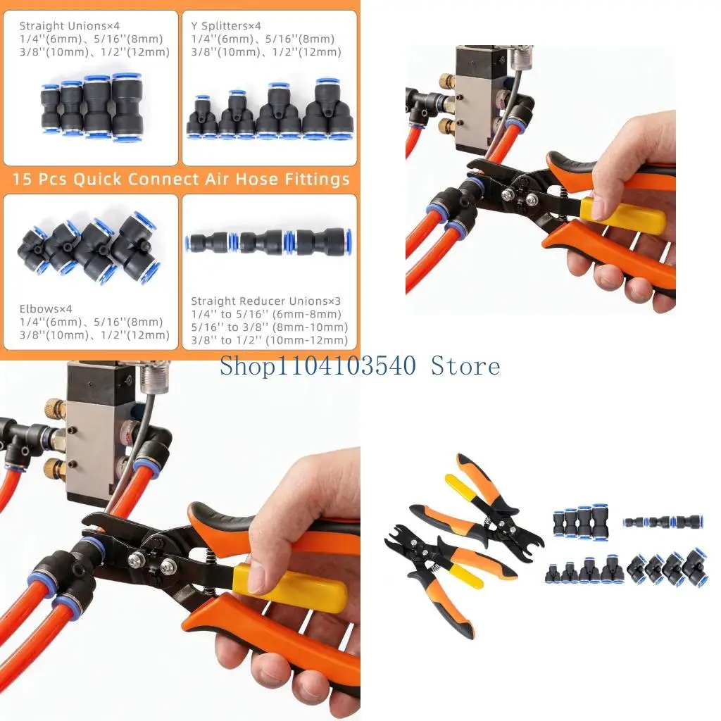 02DC Push In Connector Removal Tool Set For 1/4" 5/16" 3/8" 1/2" Air Hose Disconnect Pneumatic Fittings Carbon Steel Efficient