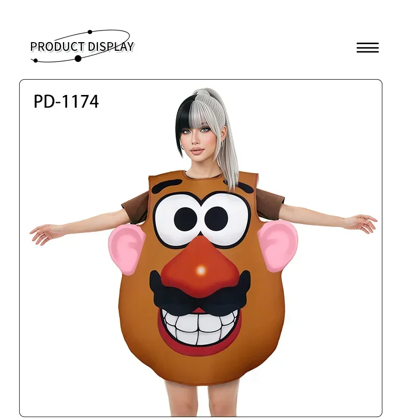 Lustiges Kartoffelkopf-Kostüm Herr und Frau Kartoffelkopf-Partneroutfit Halloween Cosplay Tunika Paar Karneval Party Verkleidung – Detail 6