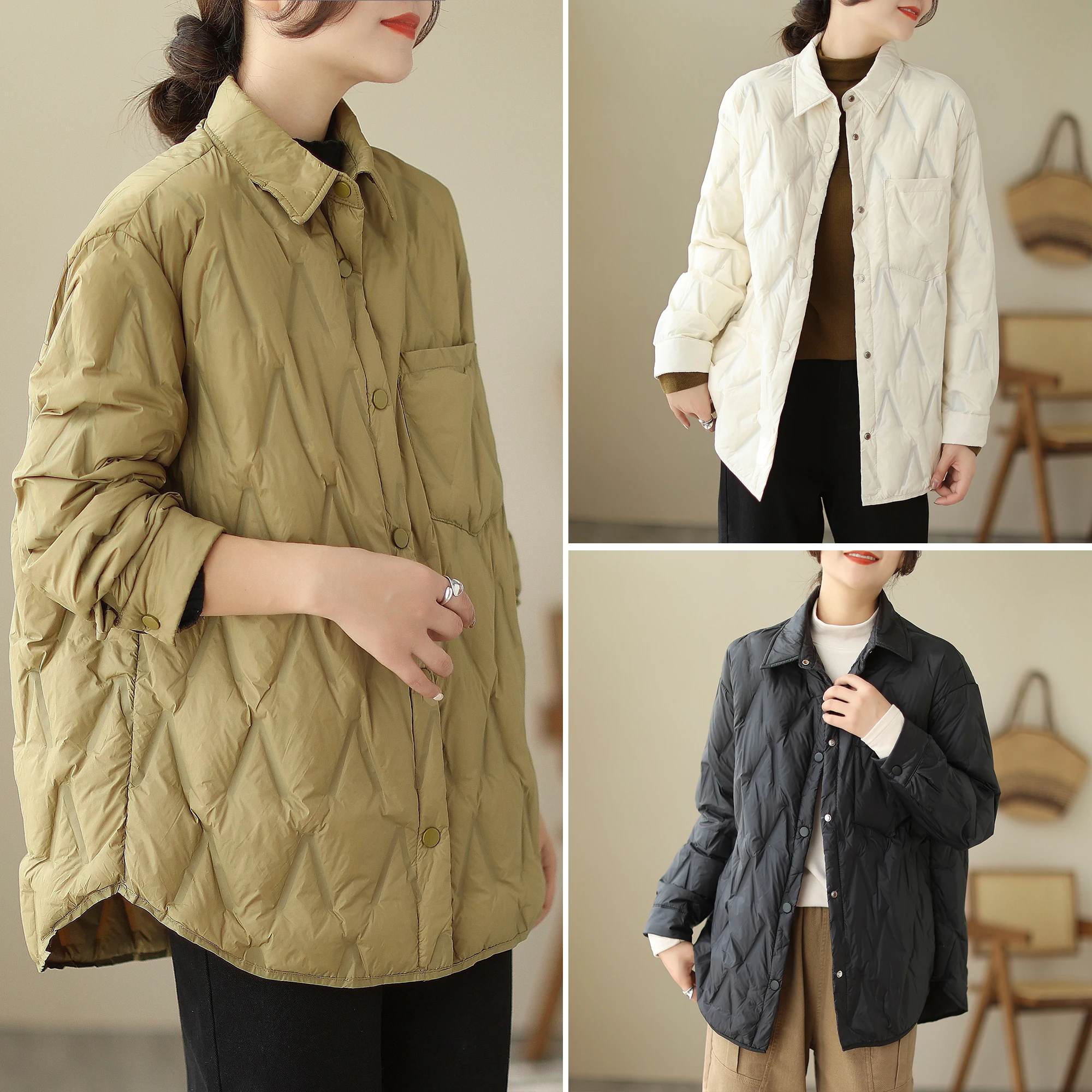 

Thiened Cotton irt Jaet Женская осенне-зимняя повседневная универсальная хлопковая верхняя одежда с ромбовидным узором и воротником Single Bu...