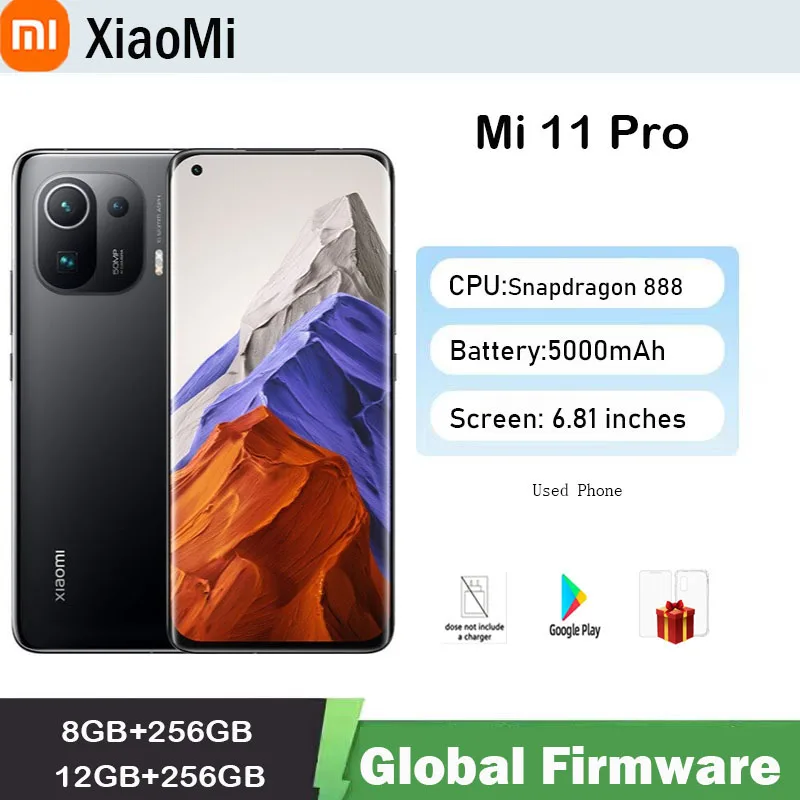 Xiaomi 11 Pro Snapdragon 888 smartphone Octa-core Global firmware 5G Phone QC Fast Charge 50MP Camera used phone