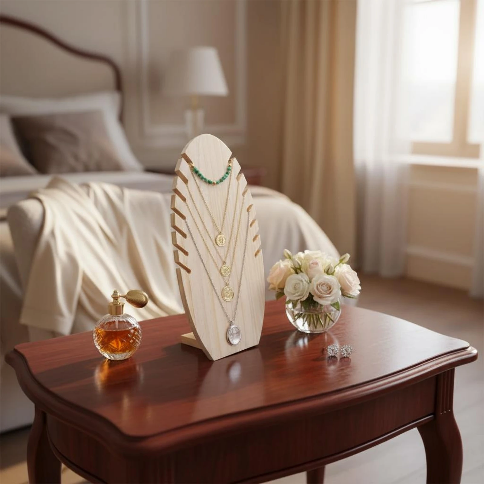 

Solid Wood Necklace Display Rack Flame Shape Easy to Display Board for Boutique Shop Showcase Decor