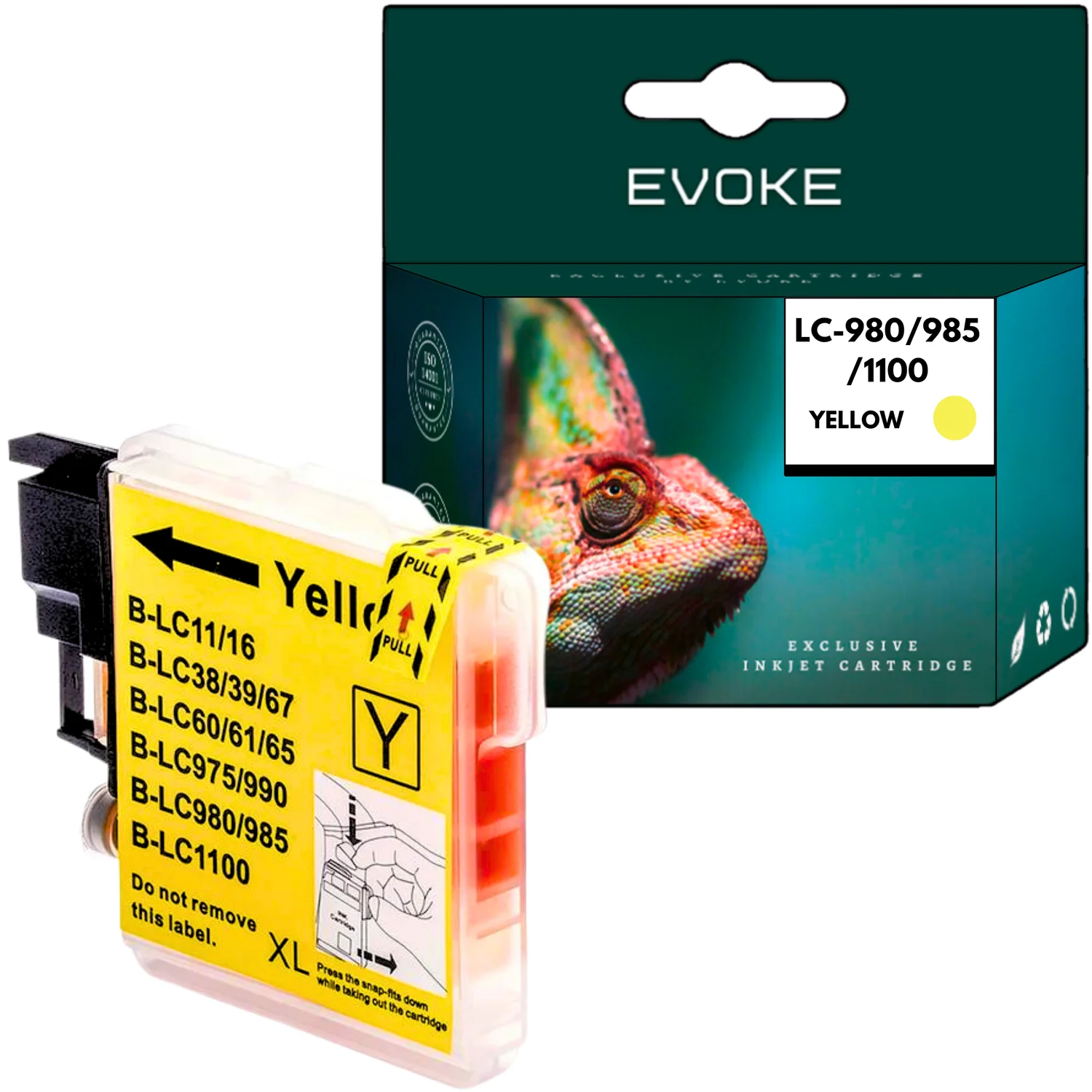 Evoke Compatibele Inkt voor Brother Lc-980 Lc980 Lc-985 Lc985 Lc-1100 Lc1100 Lc980Y Lc985Y Lc1100Y Geel 12 ml 280 Pagina's Dcp-J125 J140W J315W J415 J515; Mfc-J410 J415 J415W