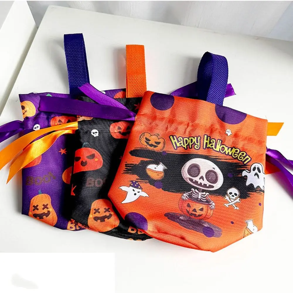 

Handheld Halloween Candy Tote Bag Portable Pumpkin Pattern Design Halloween Gift Handbag Drawstring/Snap Button Lightweight