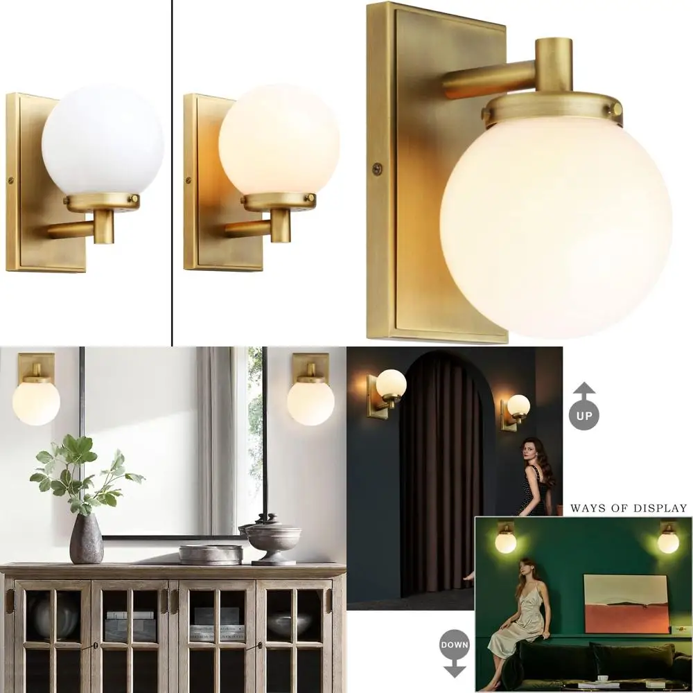 

Industrial-Style Vintage Wall Sconce with White Glass Globe, Suitable for Bathroom Vanity, Hallway, Kitchen, and Bedroom Lightin