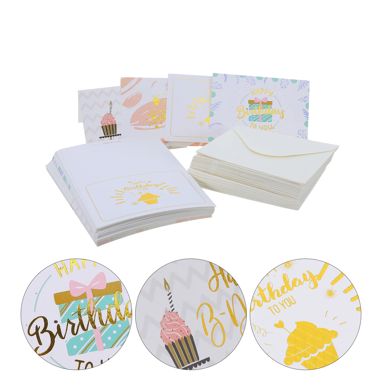

40 Sets Foil Birthday Cards Blank Paper Greeting Cards Envelopes 9.5x7cm Bulk Assorted Office Women Men Party