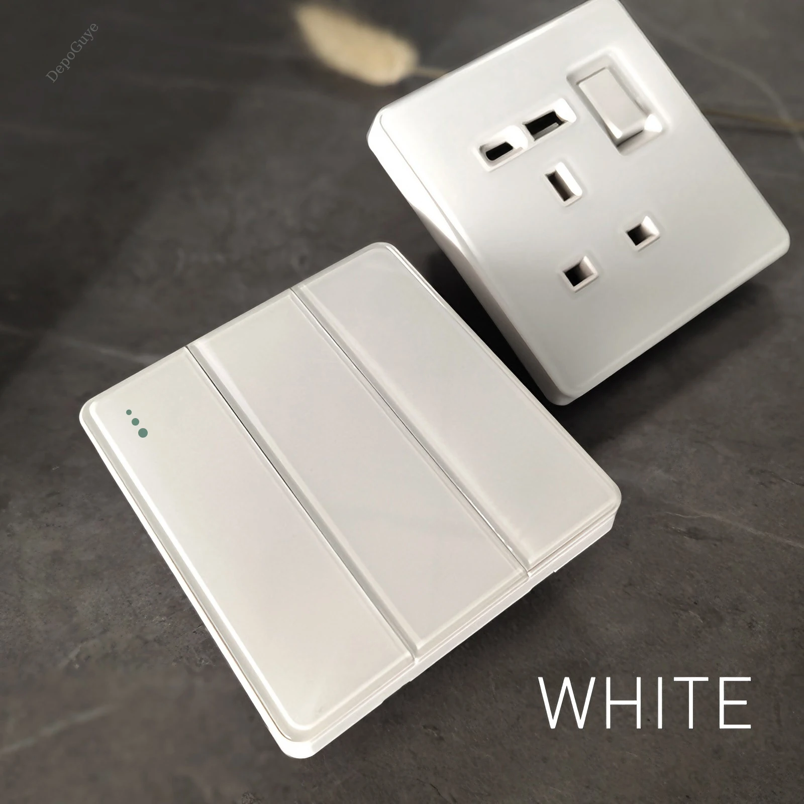 White tempered glass 2Way Wall light switch,UK Wall 18W Type-C Fast Charging usb socket,Universal Electrical outlet plug 220V