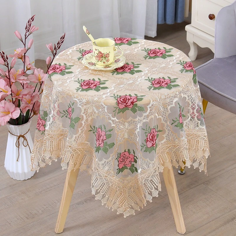 1pc Charming Floral Embroidered Tablecloth, Perfect For Home Decoration And Dining
