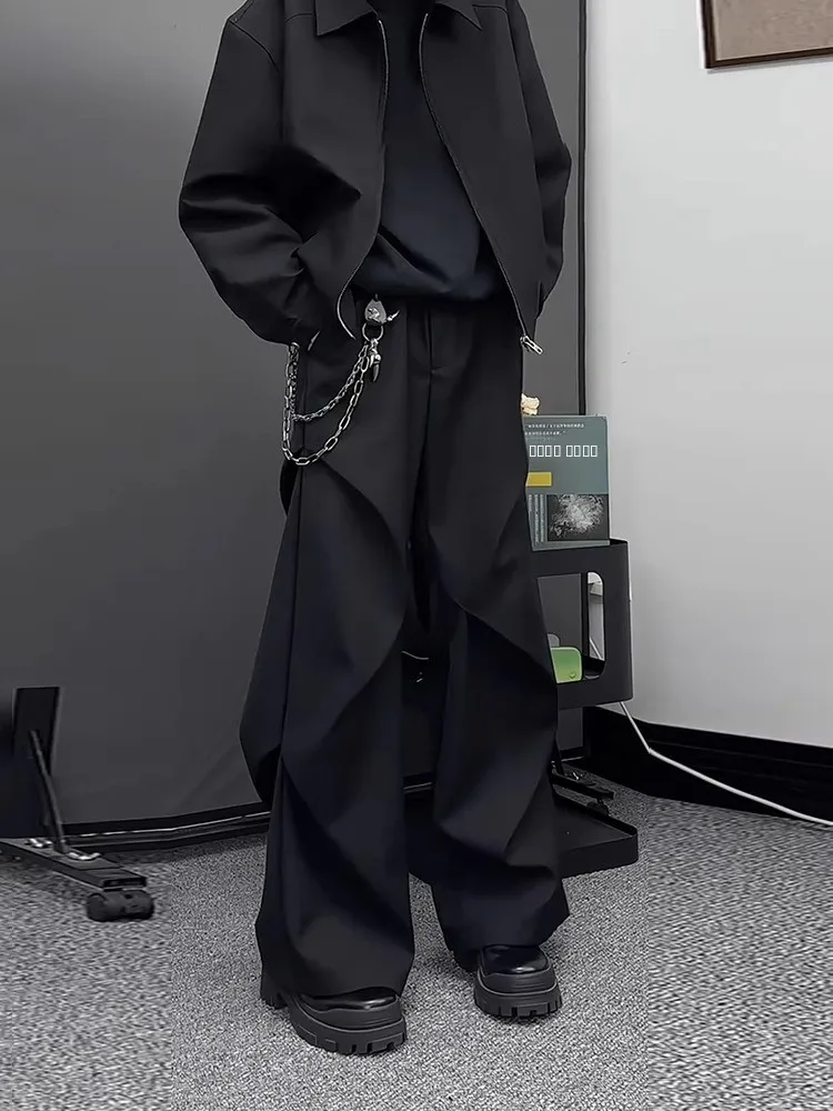 

American Sle Bla Bell Bot Casual Pants Draped Wrinkle Loose Fit Summer High Waist Men's Loose Leggings Streetwear