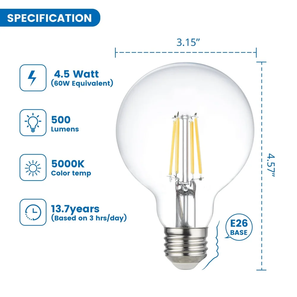 G25 LED 電球 3W 60W 相当 調光可能 昼光グローブ E26 ベース 500 ルーメン 省エネ 3 パック 防湿定格