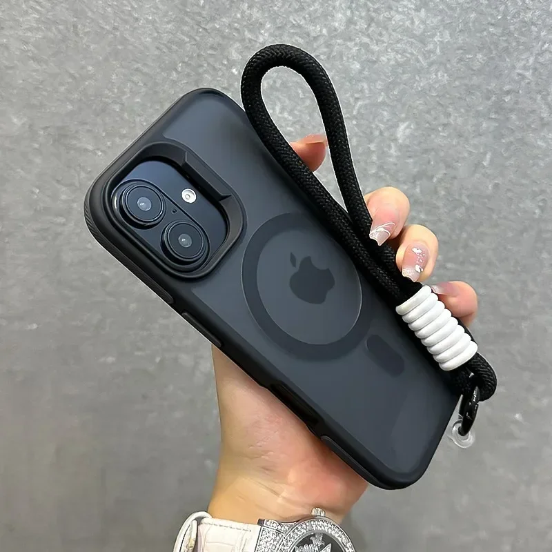for Magsafe Double Color Wrist Strap Case for iPhone 16 15 14 17 Pro Max Air Plus 13 12 Lanyard Matte Magnetic Shockproof Cover - náhled 2